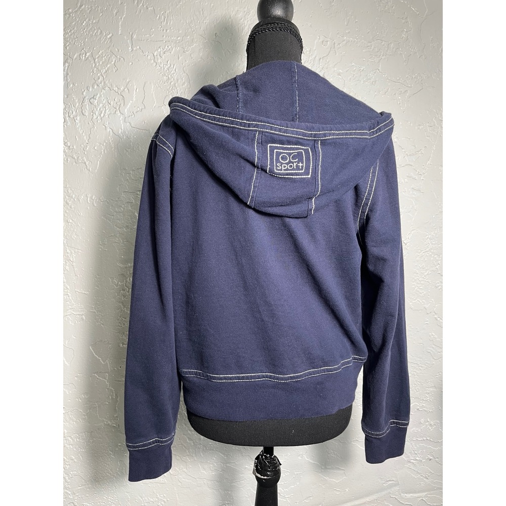 Oleg Cassini Sport Navy Zip Hoodie Jacket Medium Contrast Stitch Y2K - Picture 4 of 8